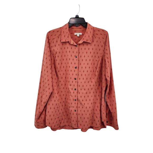 Orvis Tops - Orvis Women's Poly Stretch Printed Button Front Shirt Orange- L